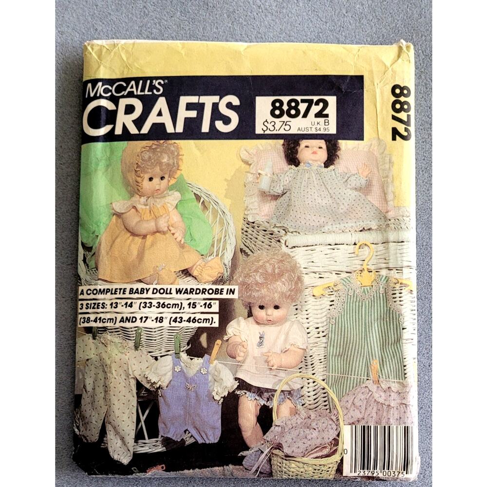 McCALLS Pattern--8872 Doll Wardrobe Pattern w/9 styles--Dolls 13-18 In-Vintage